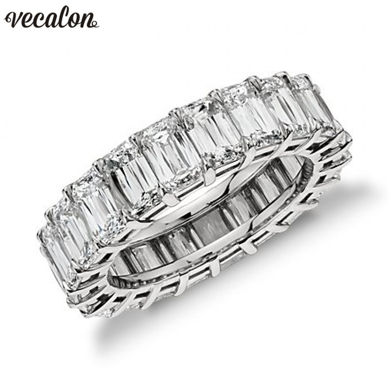 Vecalon Fashion Wedding Bands Ring 925 Sterling Silver Princess cut 5A Zircon Sona Cz Engagement rings for women Finger Jewelry