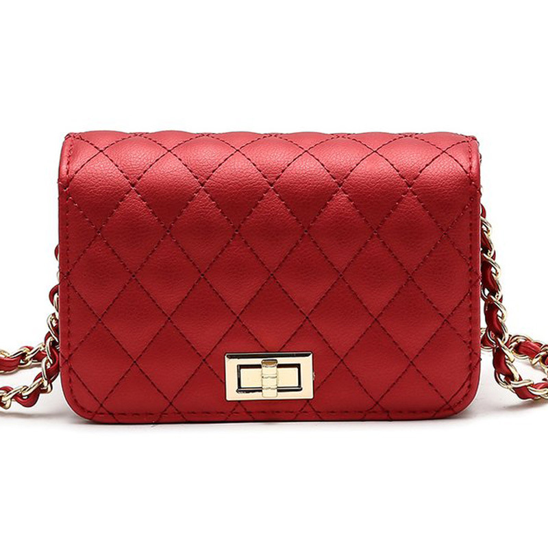 Women Bag Female Handbags Leather Over Shoulder Bag Crossbody Quilted Chain Diamond Red Small Flap Lock Fashion Sling Lady Bags Y18102403