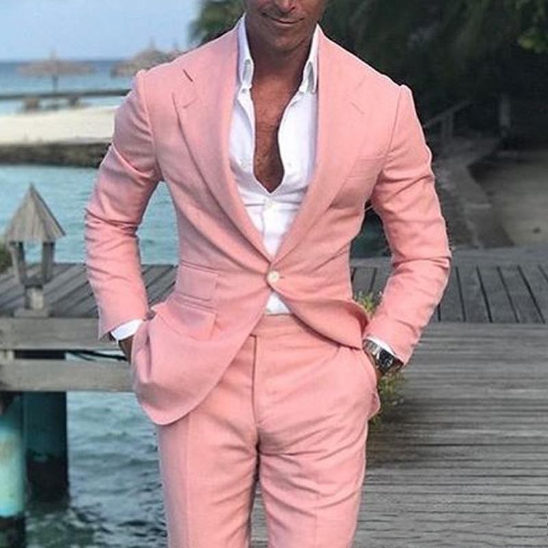 Latest Design Pink Men Suits for Wedding Notch Lapel Handsome Groom Tuxedos Slin Fit Bridegroom Blazers 2 Piece s(Jacket+Pants+Tie) 1143