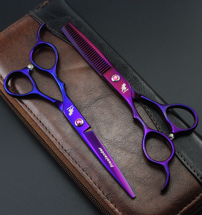 high quality Left hand Freelander 6.0 inch 6CR 62HRC hair cutting / thinning scissors gold/purple/rainbow