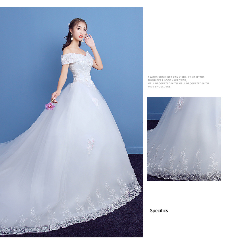 2018 New Arrival Mrs Win Applicue Wedding Dress Lace Boat Neck Sweep Brush Train Bridal Gown Lace Up Cap Sleeve Frock Dress