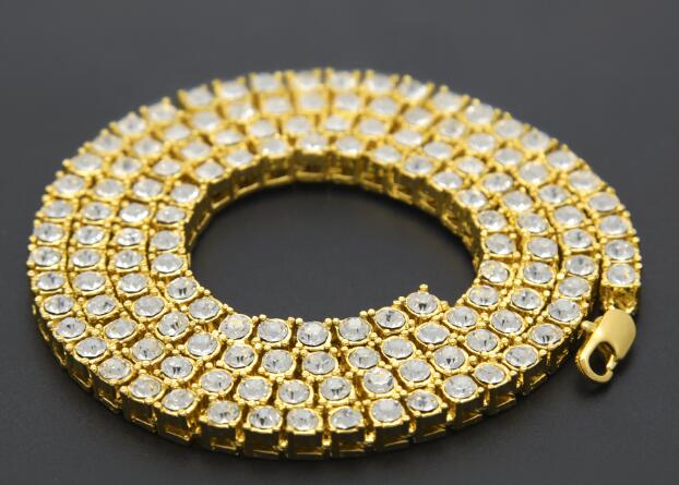 Men Hip Hop Bling Bling Iced Out Tennis Chain 1 Row Necklaces Silver/Gold Color Men Chain Fashion Jewelry