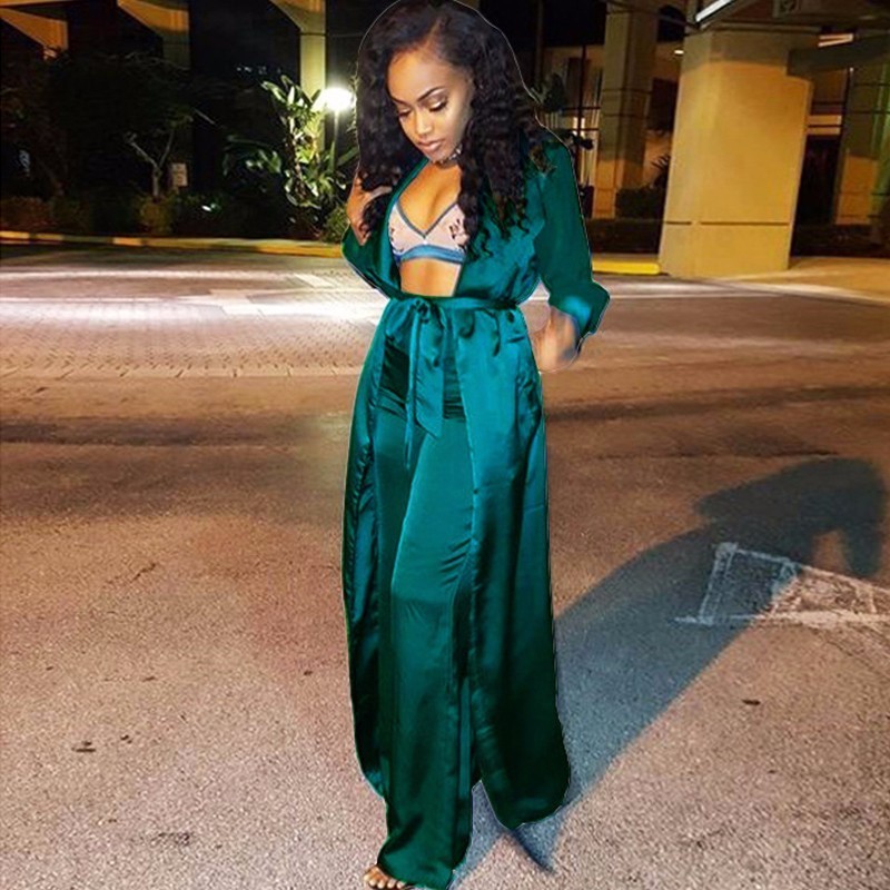 Tobinoone New Sexy Two Piece Set Casual Crop Top Two Piece Outfits Autumn Long Trench Coat Three Set Tracksuit Women