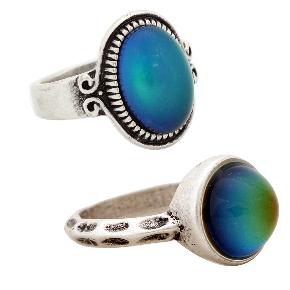Flourishing Green Mood Stone Color Change Silver Plated Alloy Ring RS009-002