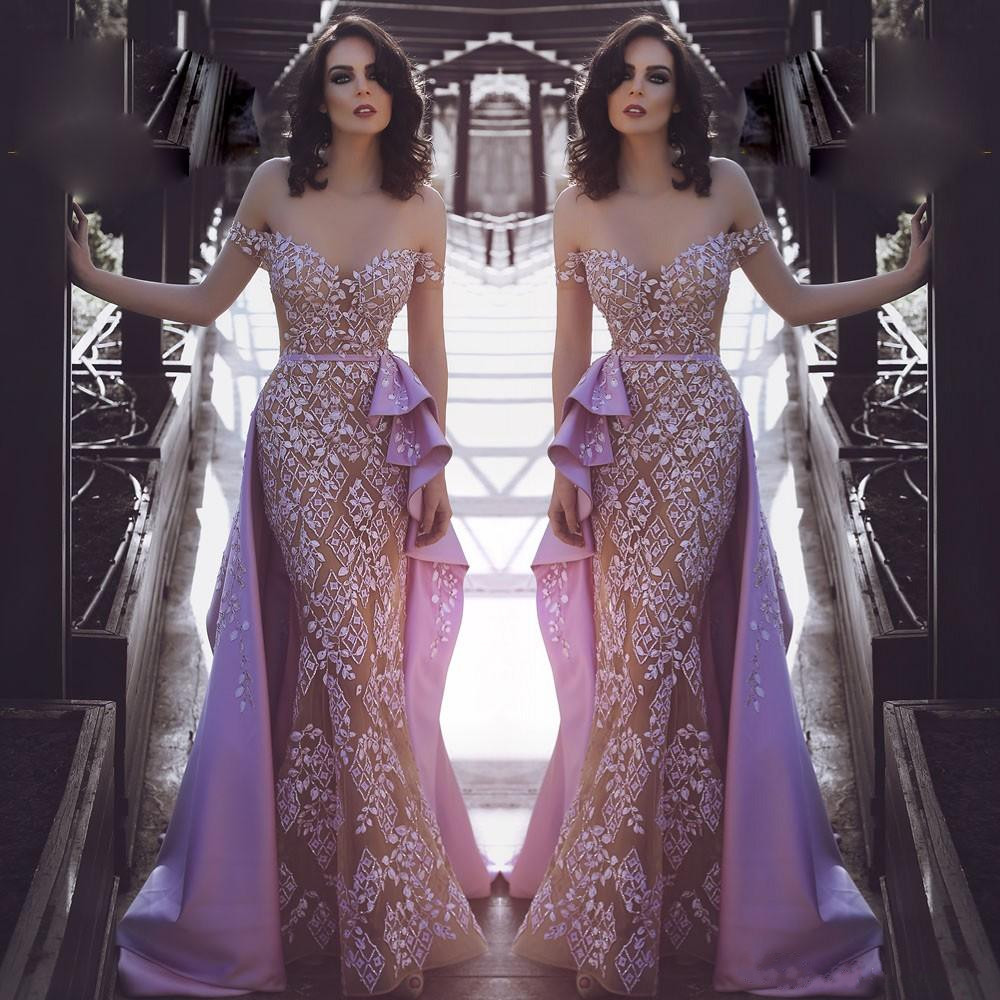 Lavender Mermaid Overskirts 2018 Prom Dresses Off Shoulder Lace Appliqued Beads Evening Gowns Saudi Celebrity Party Dress robe de soiree, Light purple
Lavender Mermaid Overskirts 2018 Prom Dresses Off Shoulder Lace Appliqued Beads Evening Gowns Saudi Celebrity Party Dress robe de soiree, Light purple