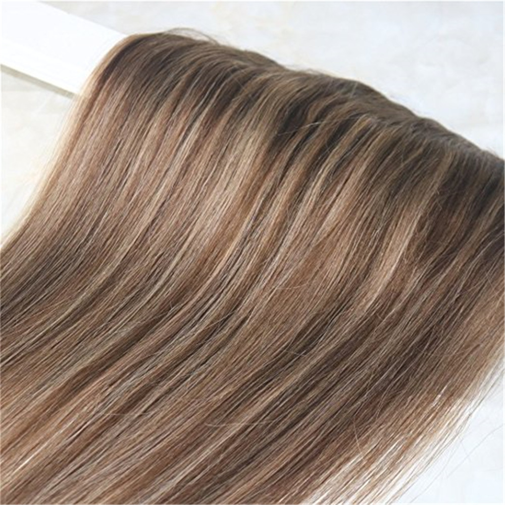 One Piece Real Hair Extensions Clip in Human Hair Balayage Highlight Color #4 Chololates Brown To #27 Honey Blonde Ombre Hair Weft