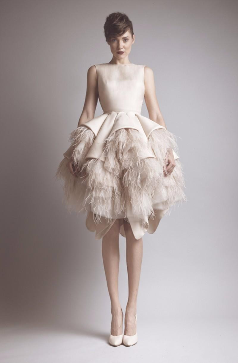 Luxury 2018 Evening Dresses With Feathers Ashi Studio Jewel Neck Open Backless Satin Layered Knee Length A Line Prom Gowns