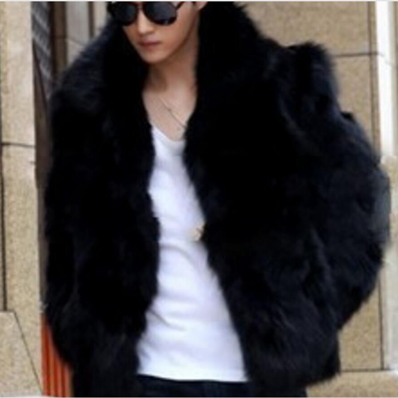 Wholesale- Winter Men's Faux Jacket Fashion Fox Fur Warm Mink Coat Solid Color Outerwear mens thick coats Brown White cardigan