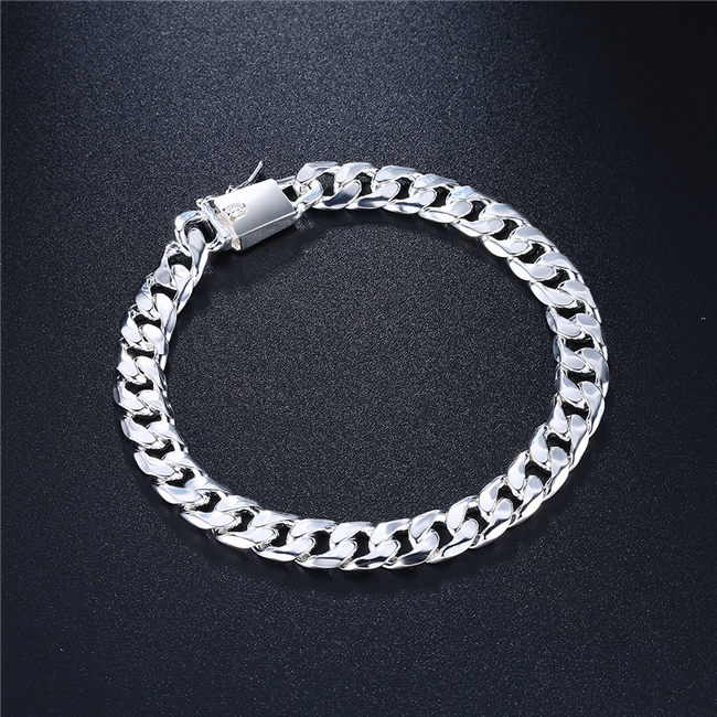 8MM side chain hand chain - male money sterling silver plated bracelet ;Hot sale men and women 925 silver bracelet SPB227