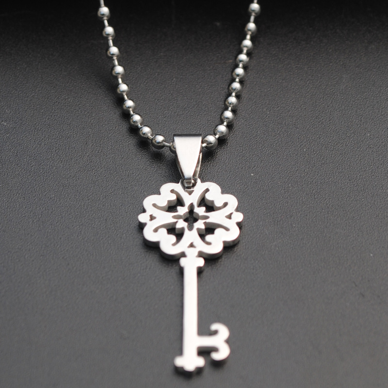 1pcs stainless steel retro flower key necklace love heart lock unique symbol key necklace snowflake unlocking tool hollow key love necklace