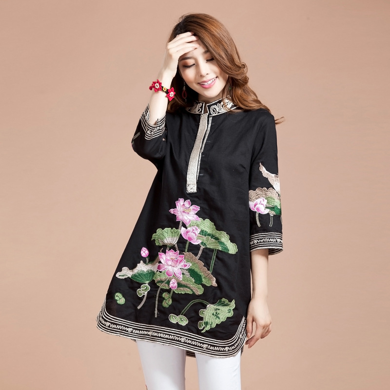 Women Blouse Spring Autumn Fashion Tang Suit Traditional ethnic clothing Mandarin Collar cotton Linen Cheongsam Blouse Chinese Style Top