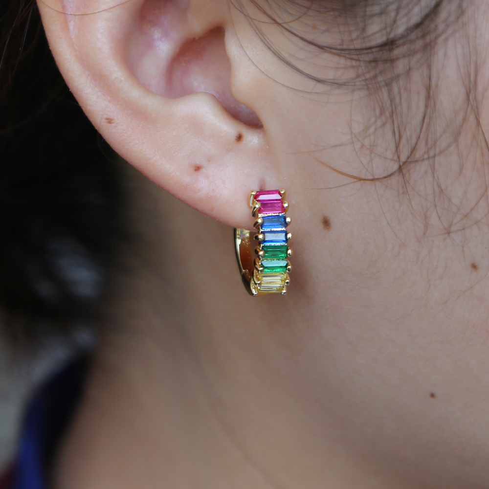 Gold plated rainbow cz hoop earring for women elegance luxury fashion jewelry 20189 new arrived colorful stone cz hoop