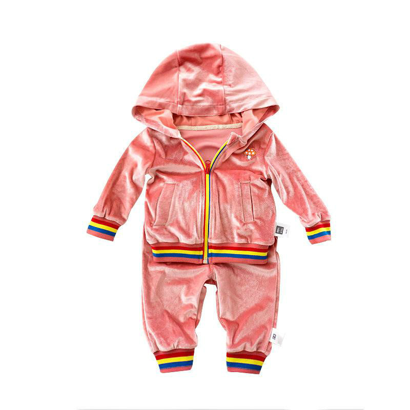 Baby Suits 2pcs Long Boys Clothes + Pants Boy Girl Pleuche Soft Warm Kids Clothing For Little Kid Infant Pink Navy Blue Toddler Sets 6M-3T