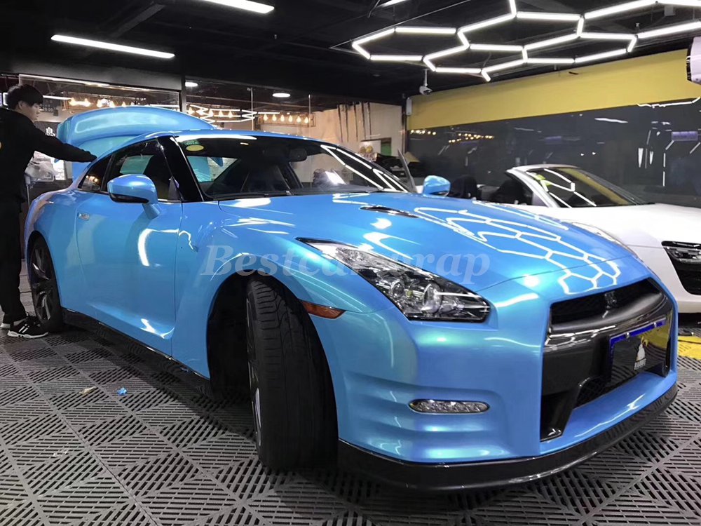 Coral Blue Gloss Color shift Vinyl Wrap for Whole Car Wrap Covering With Air bubble Free Like 3M quality Low tack glue Size:1.52*20m( 5x67ft