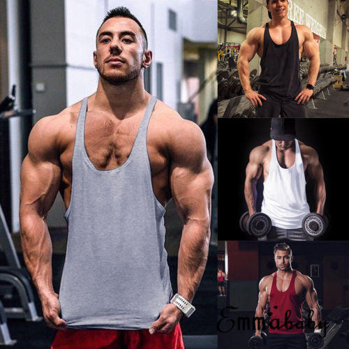 Mens G ym Vest Racerback Bodybuilding Muscle Stringer Plain Tank Top Fitness NEW