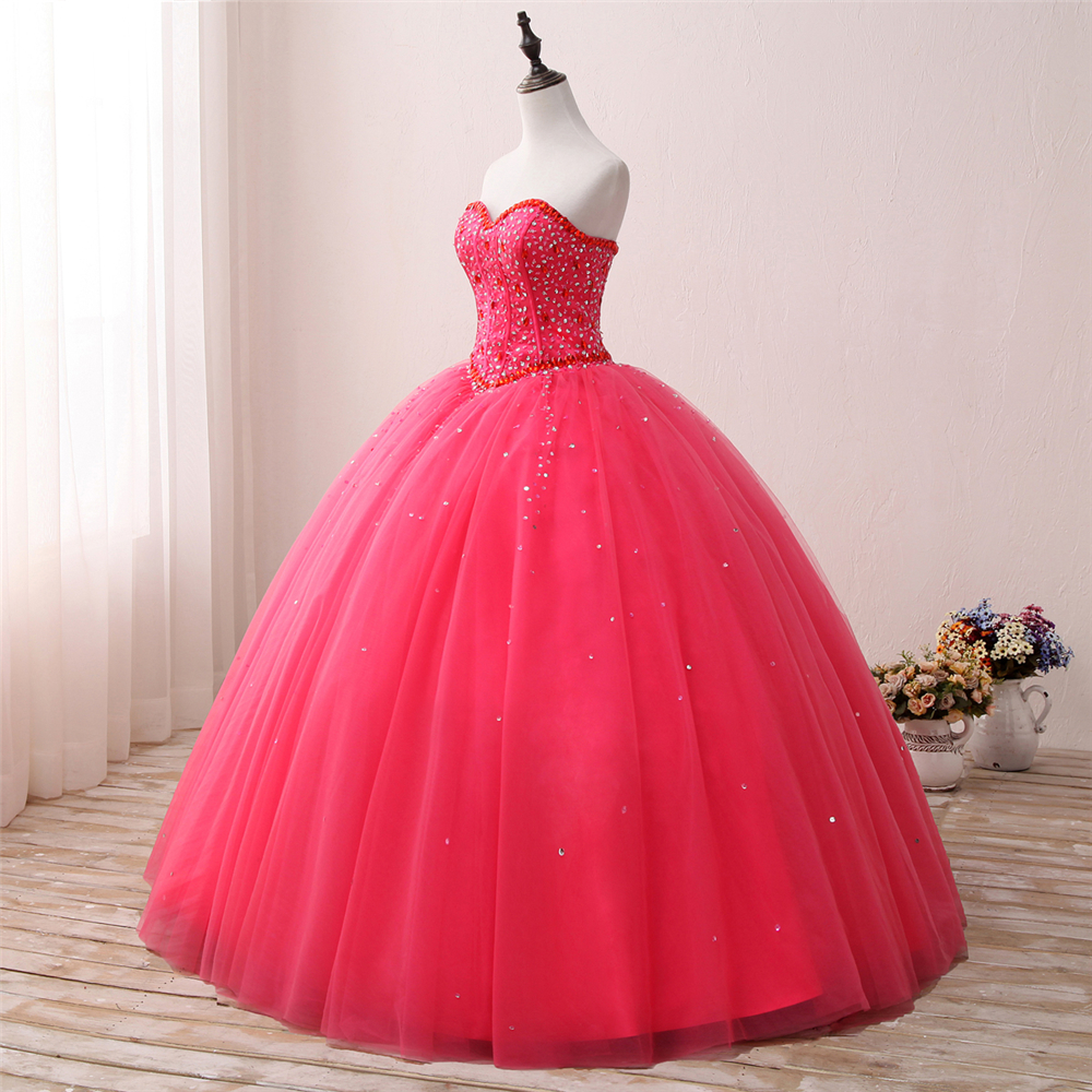 2018 New Arrived Real Photo Sexy Crystal Ball Gown Quinceanera Dress with Beading Sequin Tulle Sweet 16 Dress Vestido Debutante Gowns BQ133