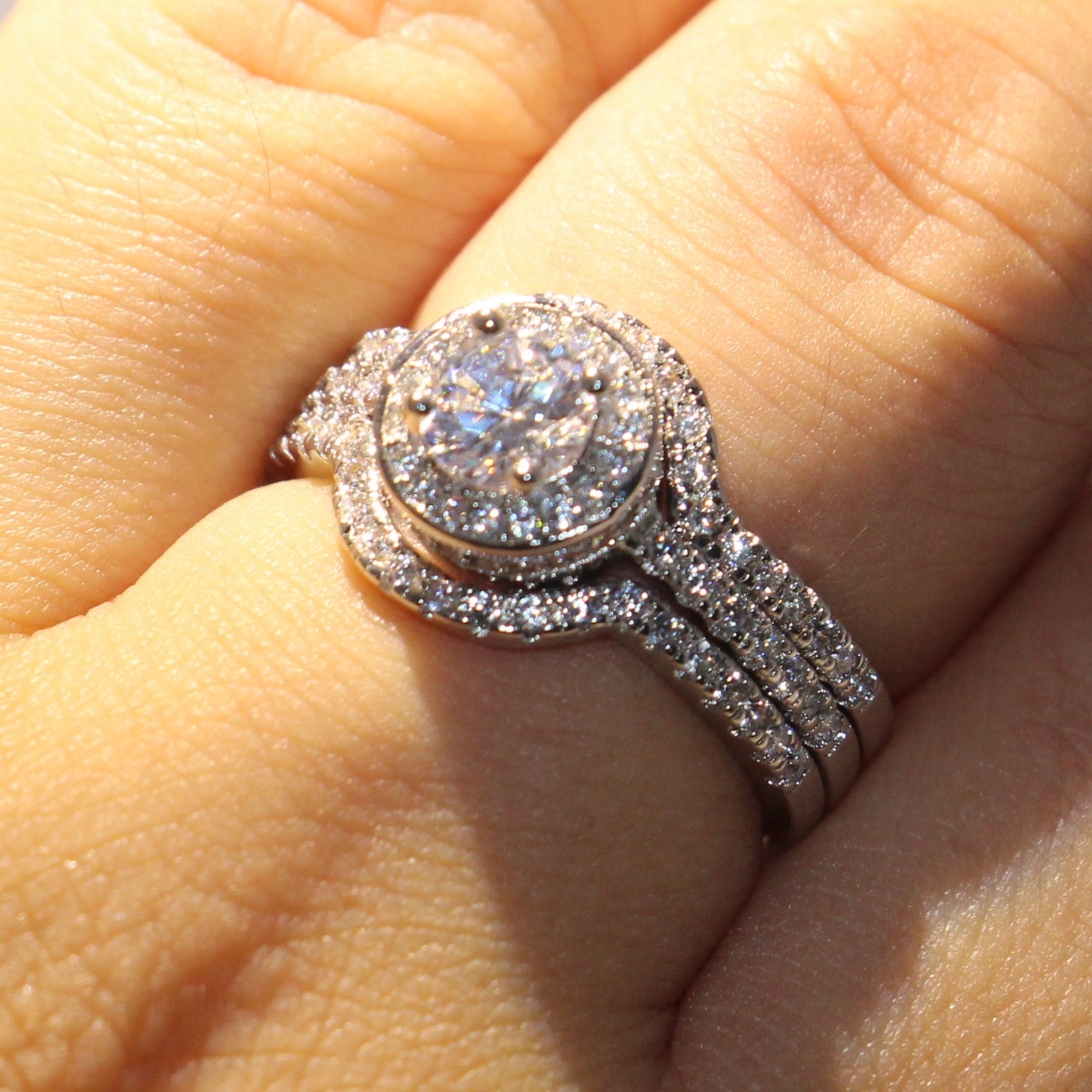 10KT White Gold Fill Topaz Pave CZ Dia 3pcs Wedding Band Ring for Women