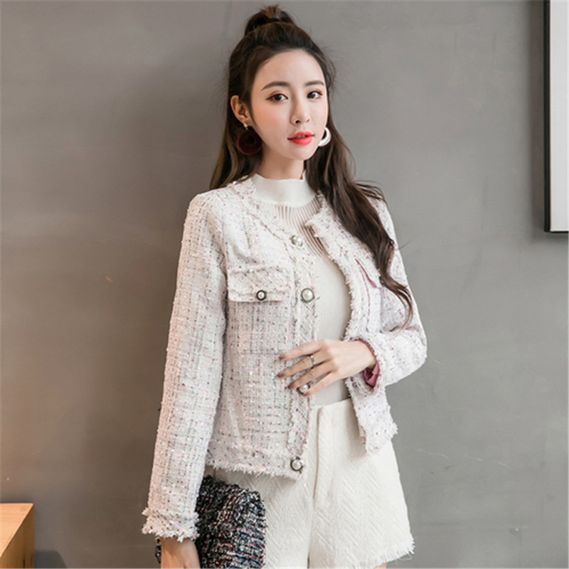 Runway Designer Women Basic Tweed Jacket Coat 2018 Winter Plaid Color Weave Twill Fringe Tassel Slim Elegant Jacket Outerwear