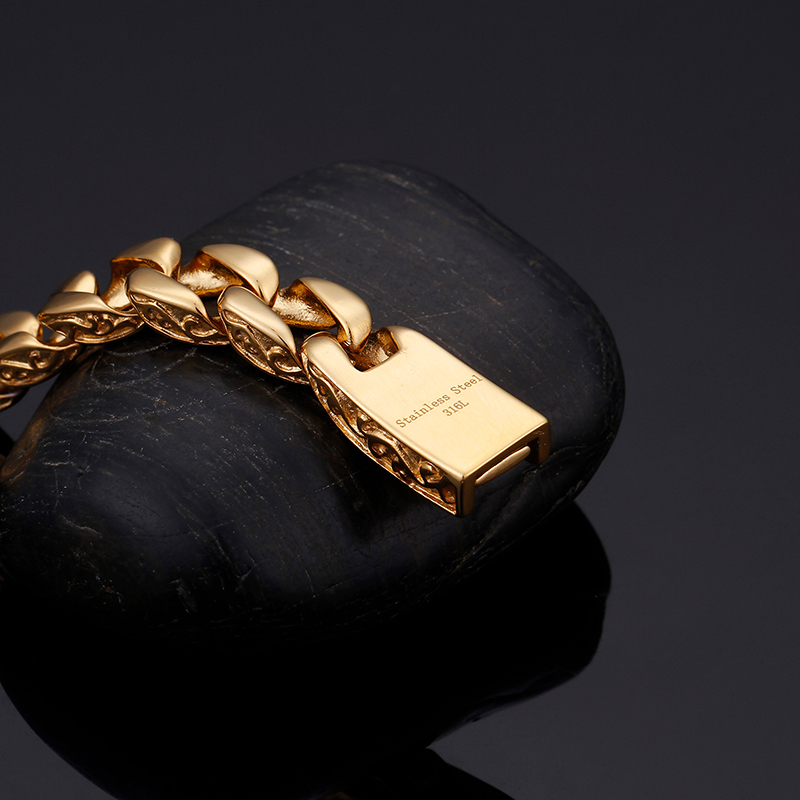 Gothic Colorful Men's Bracelet Folk Custom 316L Stainless Steel 18K Gold Plating Thick Heavy Hip Hop Rock Bangle Jewelry