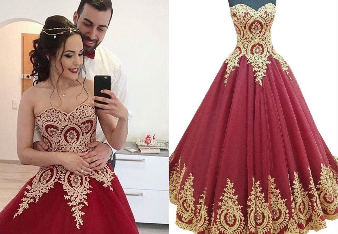 2018 Real Photo Burgundy With Gold Lace Applique Sweet 16 Dresses Sweetheart Tulle Corset Back Long Cheap Quinceanera Prom Dress, Chocolate
2018 Real Photo Burgundy With Gold Lace Applique Sweet 16 Dresses Sweetheart Tulle Corset Back Long Cheap Quinceanera Prom Dress, Chocolate