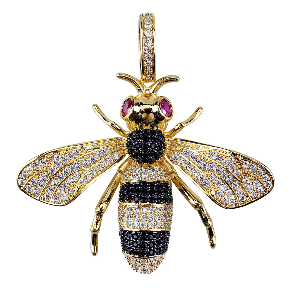 Iced Out Pendant Hip Hop Jewelry Micropave Simulated Diamond CZ Bling Bee Pendant Necklace with Rope Chain for Men Luxury Designer