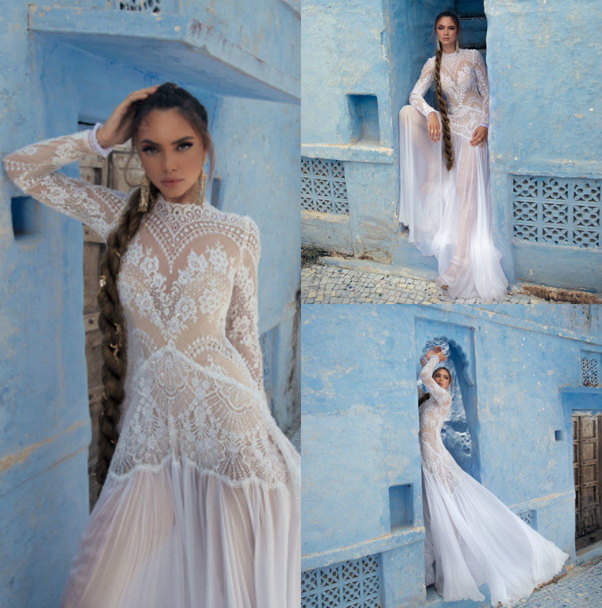 Lior Charchy India Dresses abiti da sposa High Neck Long Sleeve Bridal Gown A Line Plus Size Fairy Wedding Dress