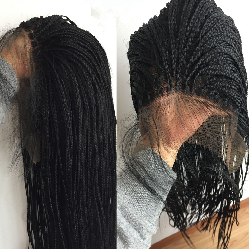 Long 12-30inches Micro Braided Lace Front Wigs For Black Women light brown /black/burgundy /ombre color Heat Resistant Synthetic braided Wig