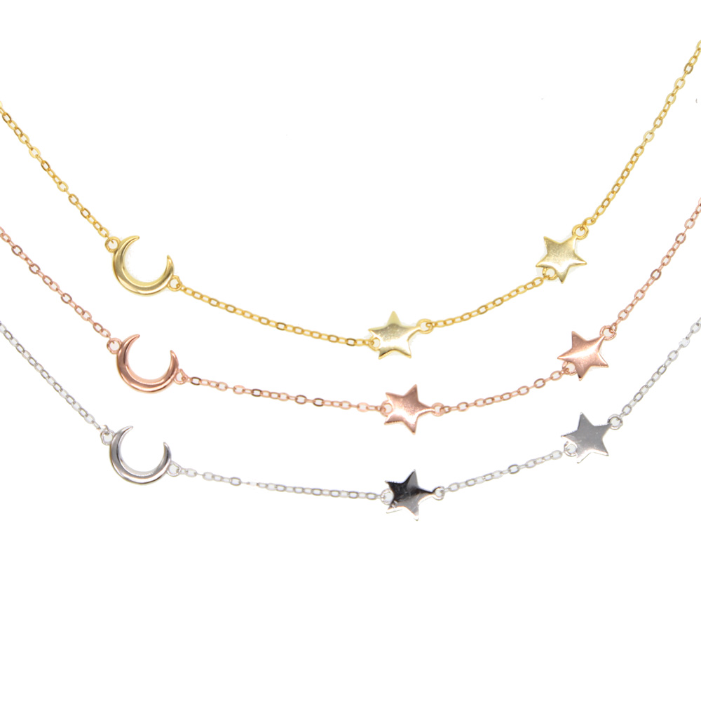 100% 925 sterling silver women chain simple moon star charm design minimal delicate jewelry high polished lovely necklace for christmas gift
