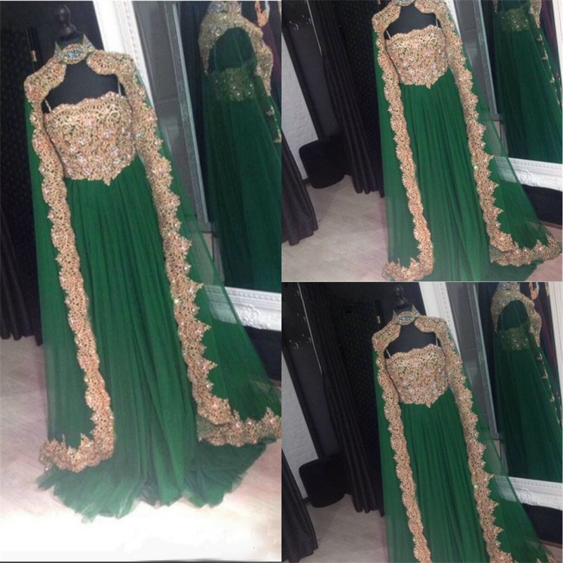 Dubai Caftan Evening Dresses With Cape Elegant Party Long Spaghetti Neck Women Wear Saudi Arabian Arabic Formal Gowns