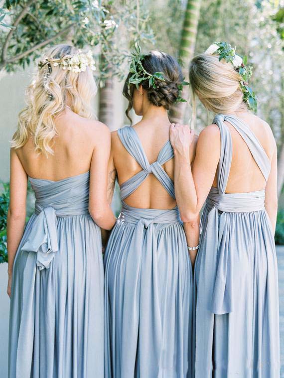 New Dusty Blue Convertible Bridesmaid Dresses Eight Ways To Wear Pleated Floor Length Country Beach Wedding Guest Party Gowns Cheap