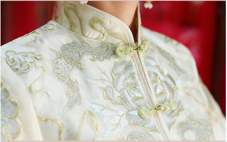 Elegent Vintage Xiu He toast Beige Dress Chinese style gown wedding dress Asian Popular Woman embroidery carps Cheongsam Evening costume