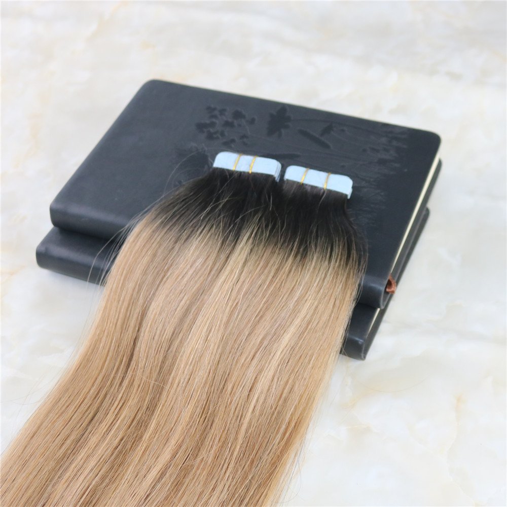 Human Hair Extensions Tape Remy Hair Full Head Balayage Color #2 Fading to #6 Mixed Honey Blonde Skin Weft 100g 40Pcs Seamless