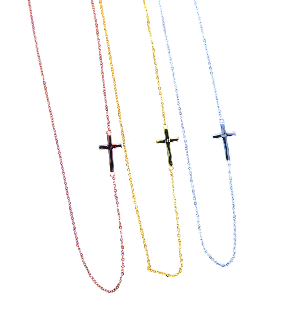 classic sideway necklace sterg sier dainty chain Simple minimal cross charm delicate women girl chains