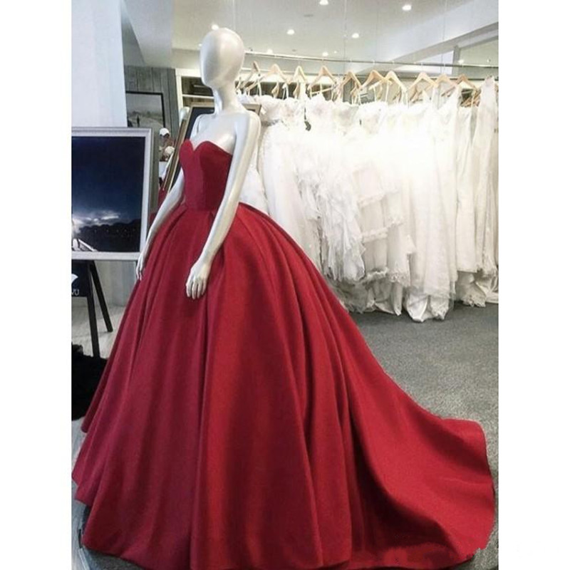 Burgundy Satin Ball Gowns Prom Dresses Sweetheart Sweep Train Lace Up Back Quinceanera Dress Sweet Party Gowns Special Occasion Dress