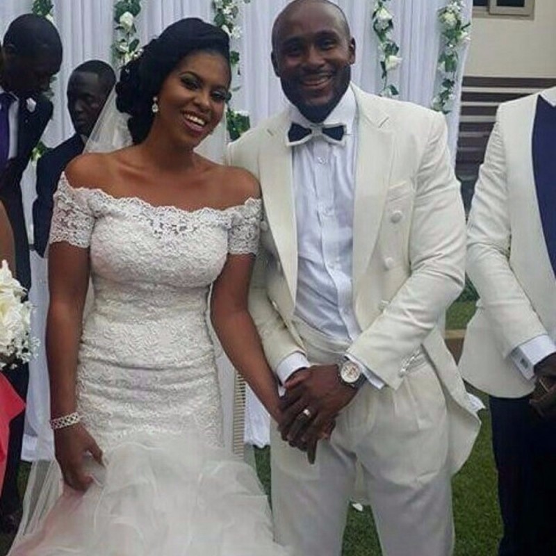 African New Nigerian Mermaid Dresses Off Shoulder Lace Short Sleeves Ruffles Tiered Tulle Court Train Wedding Dress Bridal Gowns