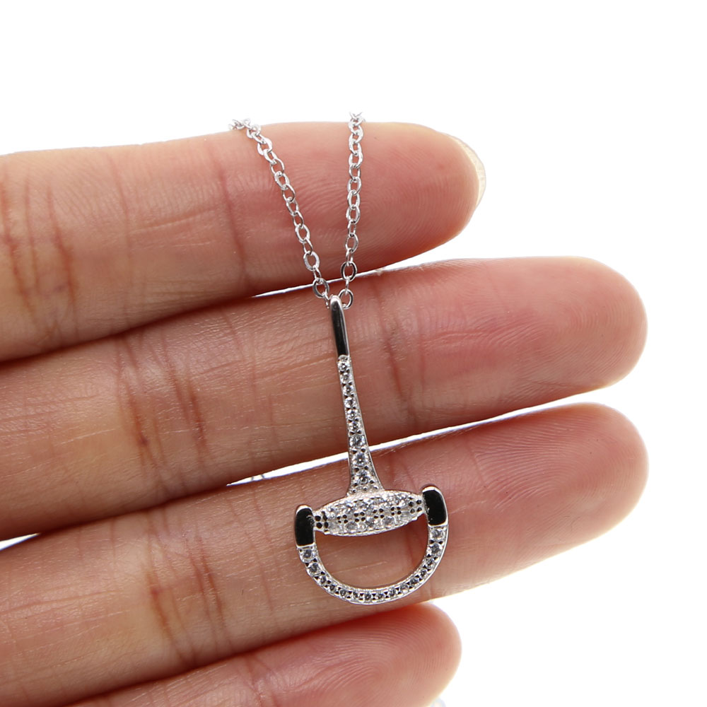 100% 925 sterling silver micro pave cz snaffle bit pendant necklace for horse lover fine silver necklace high quality