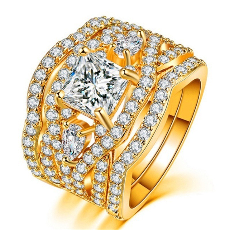 WholeWomen 18K Gold Plated Diamond irregular diamond eye shaped ladder zircon ring Wedding Ring Set for Women rings Jewelry F59881