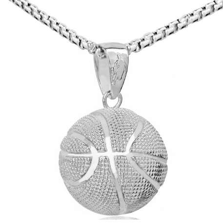 3D Basketball Necklaces Silver Color Pendant Sports Hip Hop Jewelry homme Stainless Steel Chain For Male Fathes Day Gifts