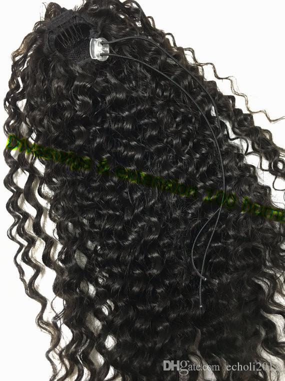 Kinky drawstring ponytail human hair extension natural black curly women ponytail hairpiece clip in140g fashion stylelish ponytail hairstyle
