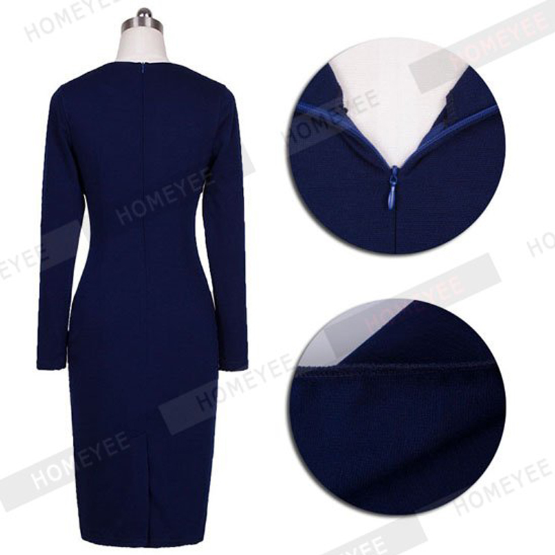 Autumn Winter Women Business Casual Sliming Pencil Dresses Elegant Long Sleeve Office Ladies Wear To Work EB10 D1891703