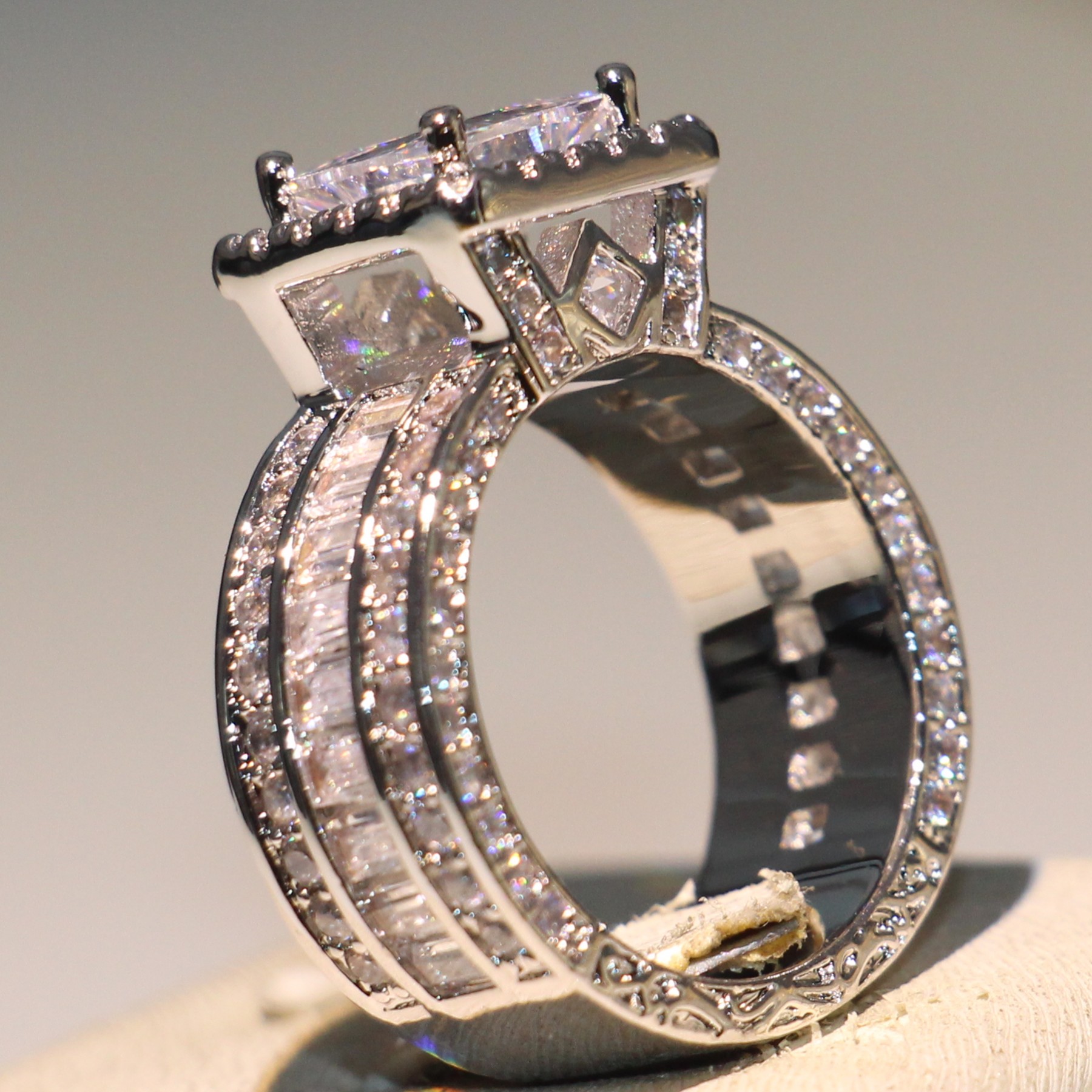 Sterg Sier Princess Cut White Topaz Ring: Wedding Band Jewelry Gift