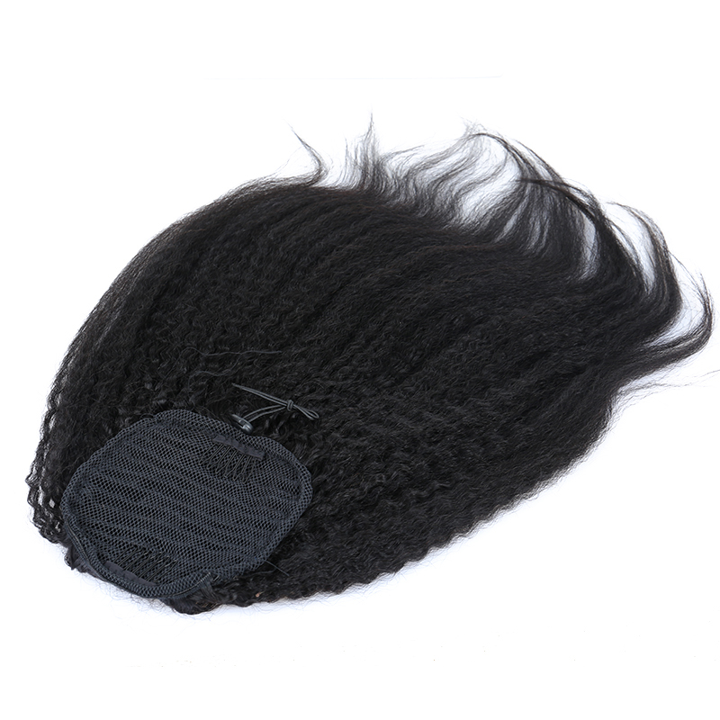 Kinky Straight Brazilian Human Hair Drawstring Ponytail Clip In Hair Extensions Natural Color Remy Puff Ponytail Products Evermagic