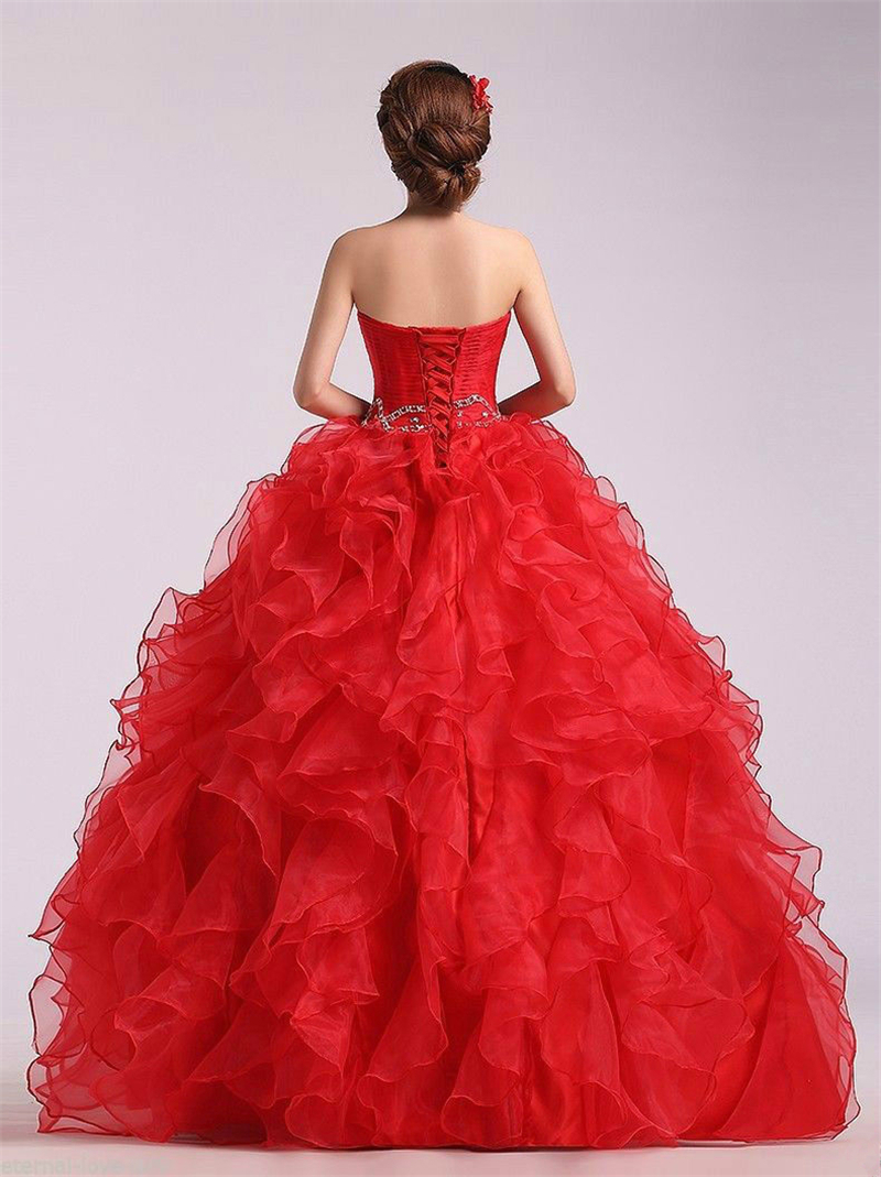 2017 Sexy Crystal Red Ball Gown Quinceanera Dress with Organza Lace Up Plus Size Sweet 16 Dress Vestido Debutante Gowns BQ105