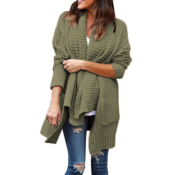 European sweater loose double pocket irregular lapel sweater pink red purple gray green black support mixed batch