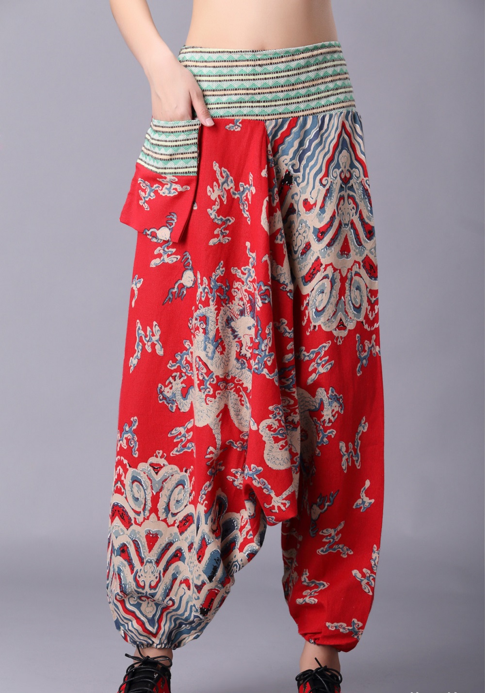 Traditional stage Woman Joggers Linen Cotton Chinese Harem Pants Women Big Crotch Pants Nepal Baggy Linen Pants Female pantalon