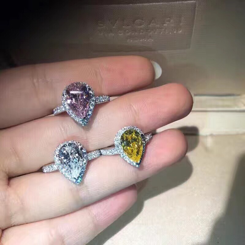 fashion Real 925 Sterling Silver Pear Ring for Women Fashion Drop Water CZ Stone Ring Jewelry N55