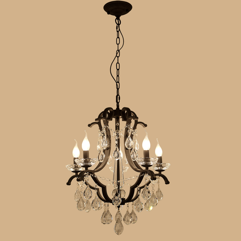 Vintage Iron Crystal Pendant Lights K9 Crystals Chandelier Light fixtures black for Living Room Bedroom Restaurant Porch