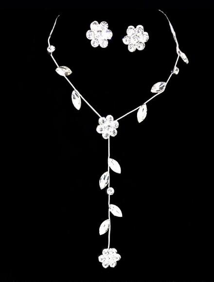 new hot Bridal wedding decoration plum flower gem two-piece necklace, earring set, long necklace, fashion classic, exquisite and elegant