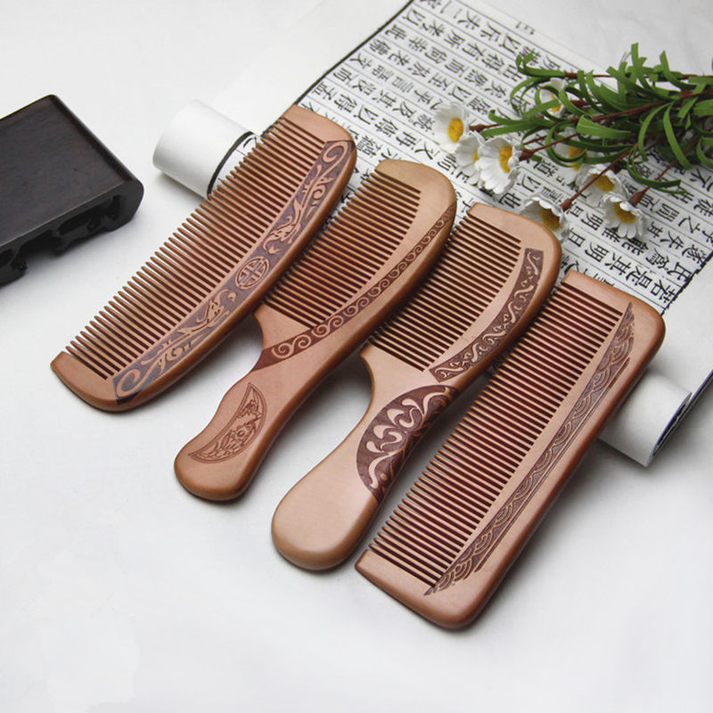 Natural Peach Wood Comb Popular Natural Health Care Hair Comb Hairbrush With Handle Massager fast shipping F1203