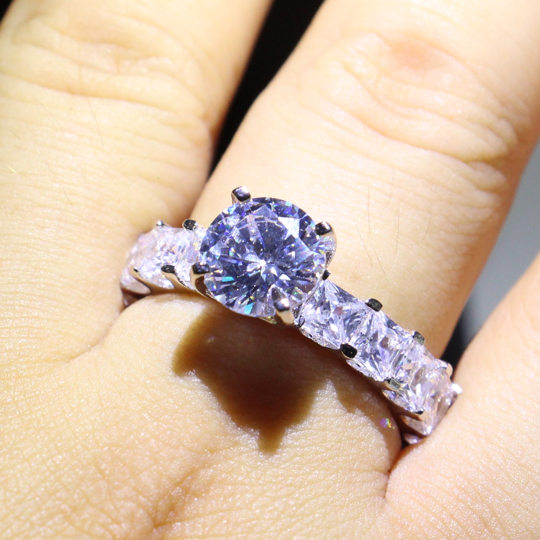 Sterg Sier Stackable Princess Cut Ring: 5A Zirconia Wedding Band